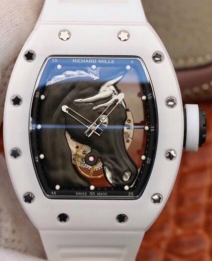 Replica Richard Mille RM52-02 Polo Club Saint Tropez White Ceramic Black Horse Watch